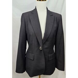 Calvin Klein Womens Charcoal Grey Windowpane Single Button Blazer Jacket Size 4